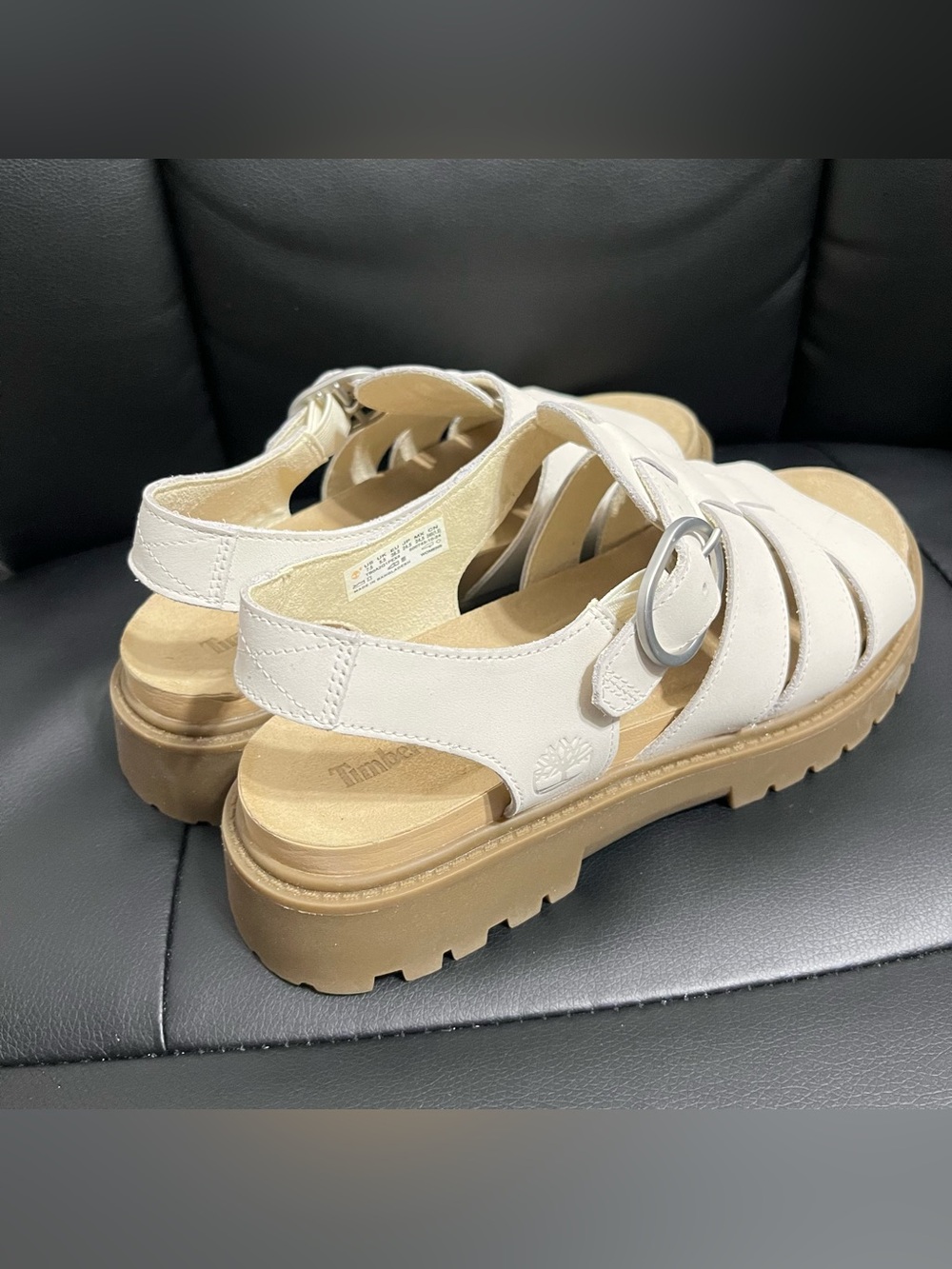 Timberland Women's Clairemont Way Fisherman Sandals white full-grain leather 7.5